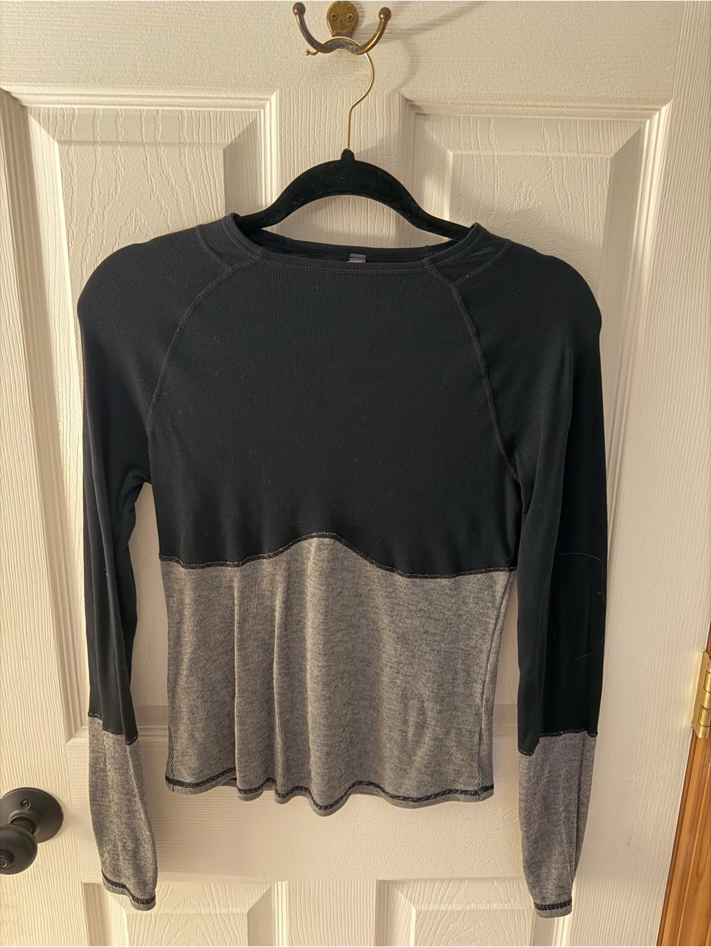 Free People Black and Gray Two-Tone Long Sleeve Tee